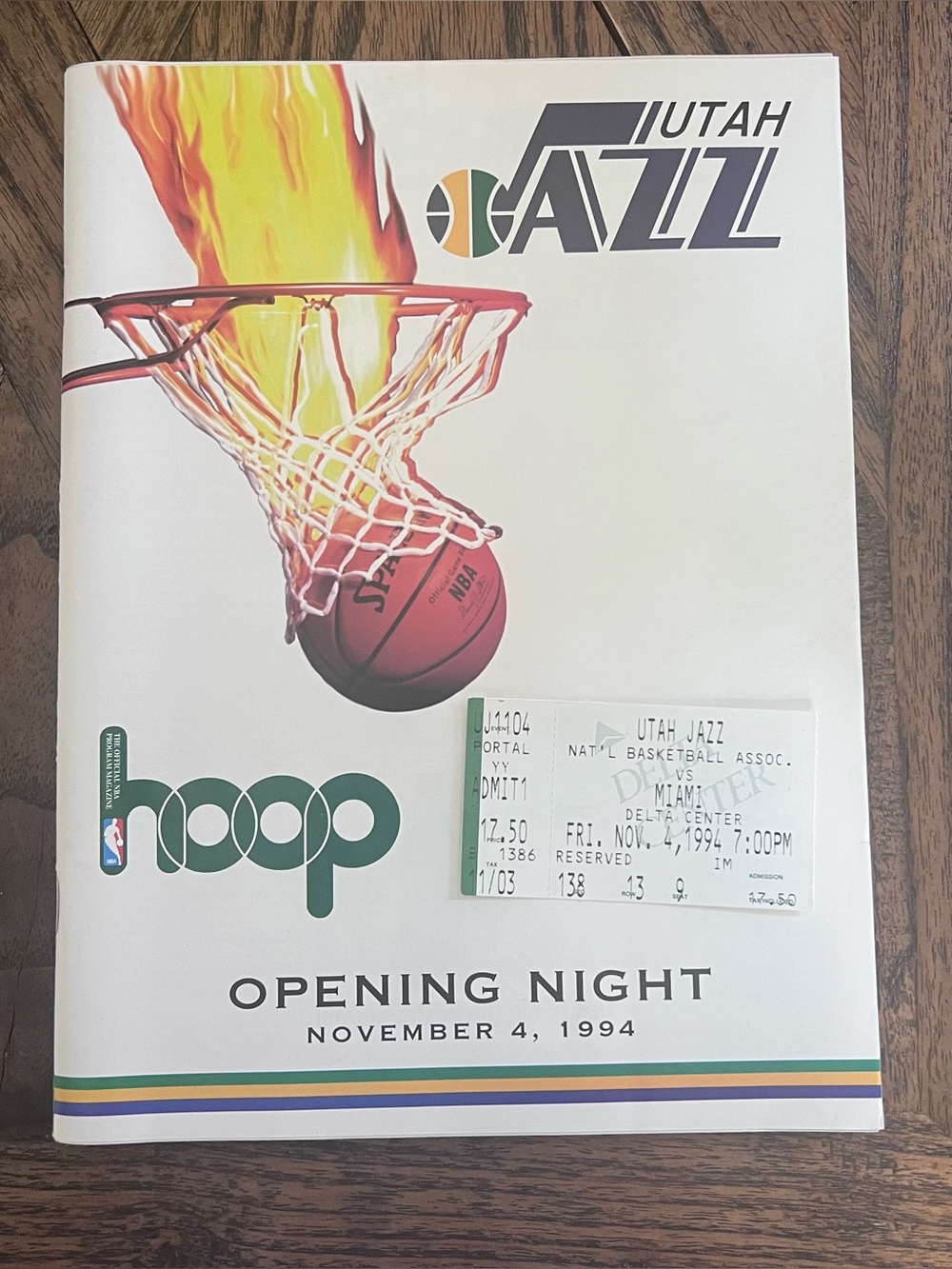 Utah Jazz Opening Night Program, Nov 4, 1994, Ticket Stub, NBA Collectable